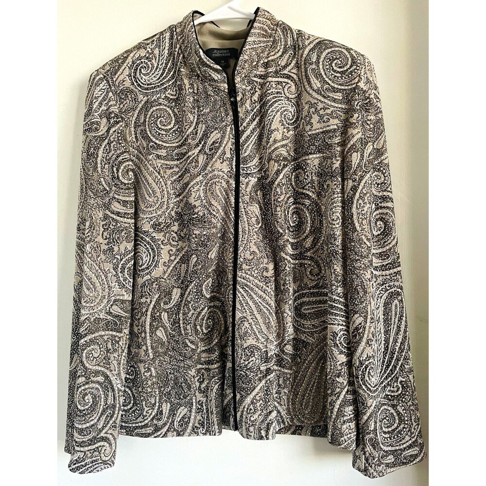 dressbarn Black & White Paisley Full Zip Long Sleeve Short Jacket, Women's 14